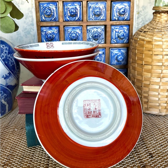 3 Vintage Chinese Porcelain, Pottery Ramen/Rice Bowls, Set/3 - Picture 3 of 10
